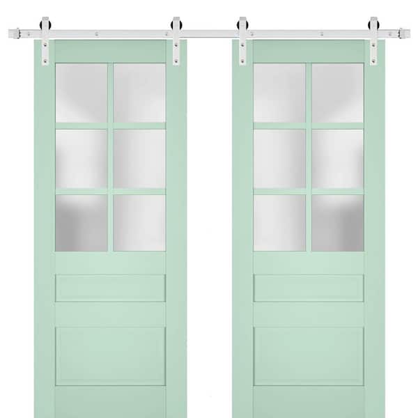 Sartodoors 30 in. x 80 in. 2 Panel Frosted Glass Oliva Solid Wood Sliding Barn Door with Hardware Kit