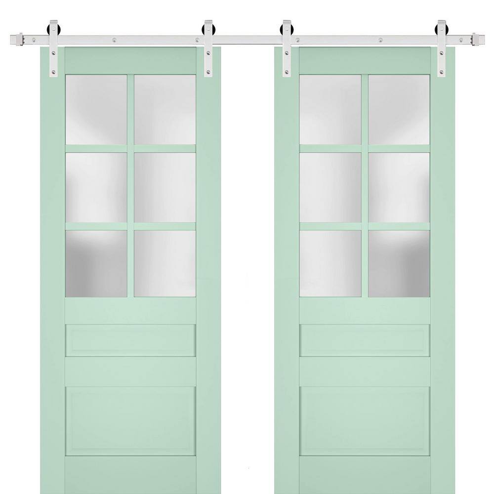 36 in. x 84 in. 2 Panel Frosted Glass Oliva Solid Wood Sliding Barn Door with Hardware Kit price history on PriceWatchPro