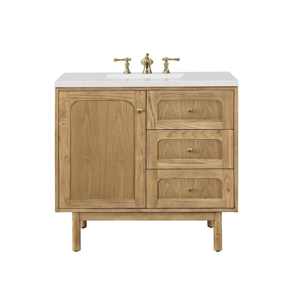 James Martin Vanities Laurent 36.0 in. W x 23.5 in. D x 34.2 in. H Single Bathroom Vanity Light Natural Oak and Lime Delight Quartz Top