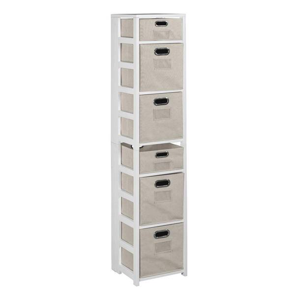 Regency Nemus White and Natural 6-Shelf Folding Bookcase and Storage Tote Set