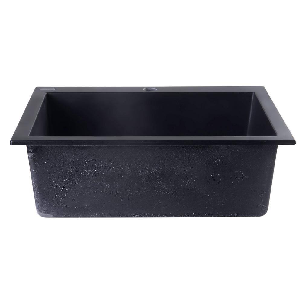24'' Black Granite Single Bowl Drop-In Kitchen Sink