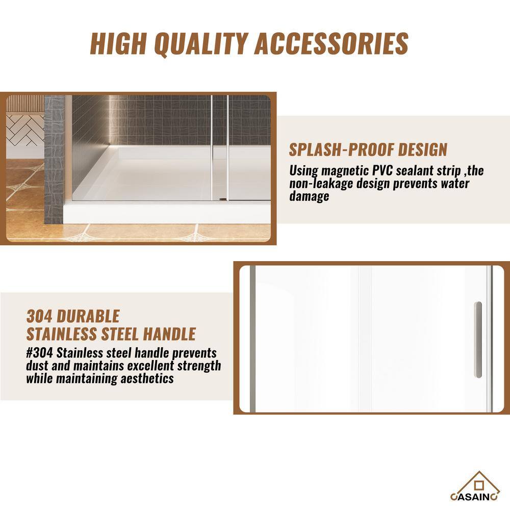 60'' Brushed Nickel Frameless Sliding Shower Door with Clear Glass