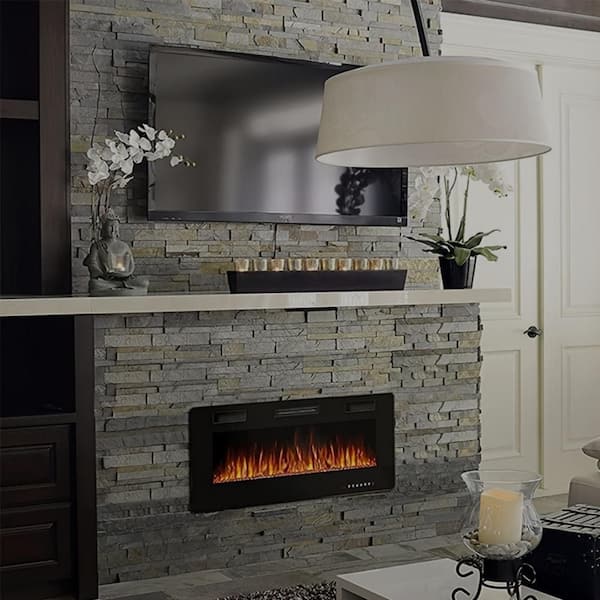 60 in. Smart Electric Fireplace Insert, Wall Mount with Remote, 12-Colors Flame, Timer, 750W/1500W Heating, Low Noise