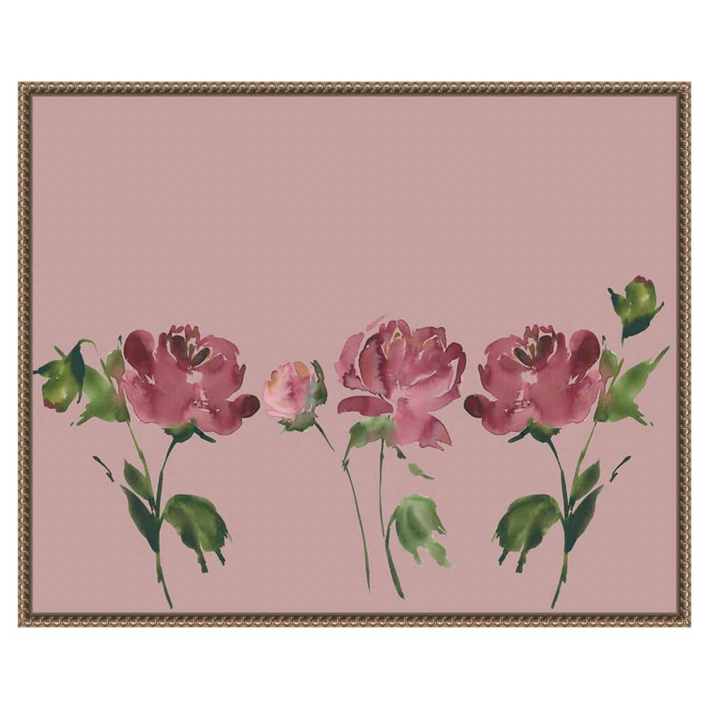 Mauve Peonies Beaded Bronze Framed Canvas Wall Art