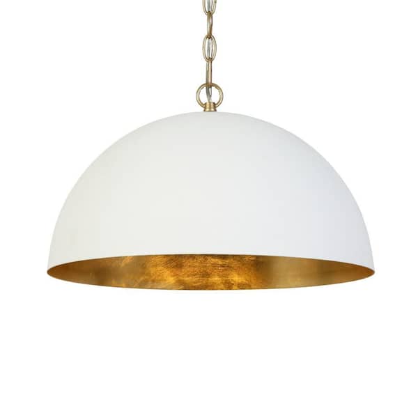 Mid-century 17.7 in. W 1-Light Gold Pendant Lamp, Modern Pendant Light with White Dome Shade for Dining Room, Kitchen