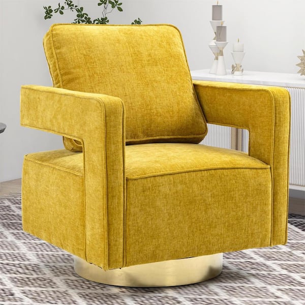 anpport Yellow Modern Swivel Open Back Arm Chair with 1-Pillow For Nursery Bedroom Living Room