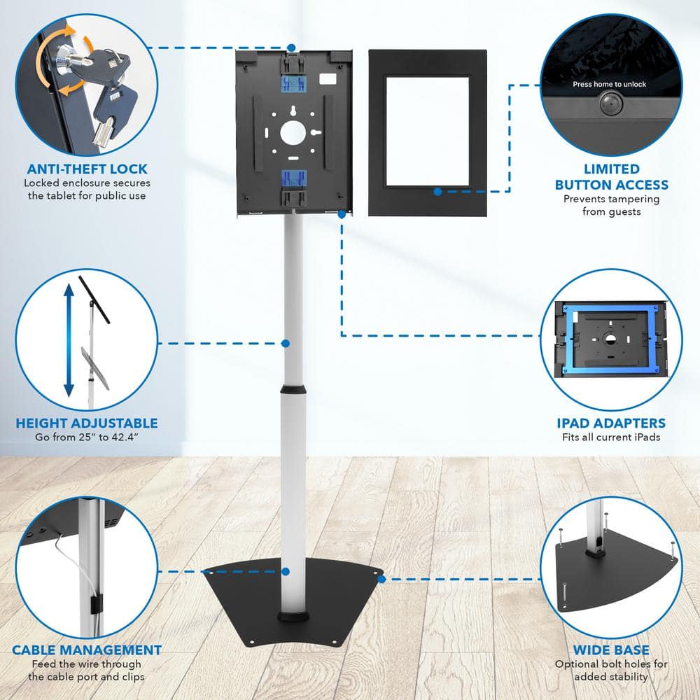 Adjustable Anti-Theft Black and Silver Tablet Floor Stand
