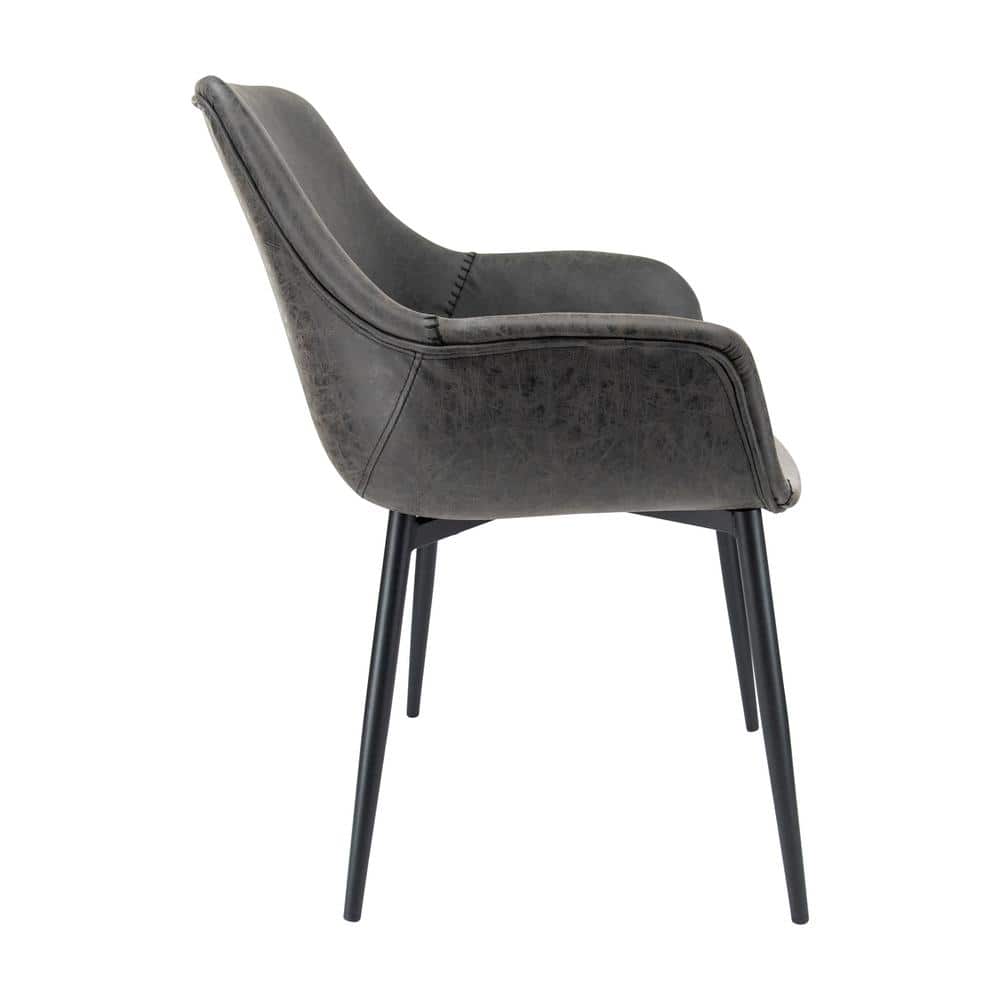 Charcoal Black Modern Metal Arm Chair with Stitched Details