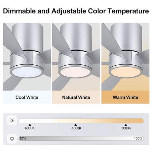 52 in. (4.3 ft.) Indoor Flush Mount Ceiling Fan with Integrated LED, Silver Ceiling Fans