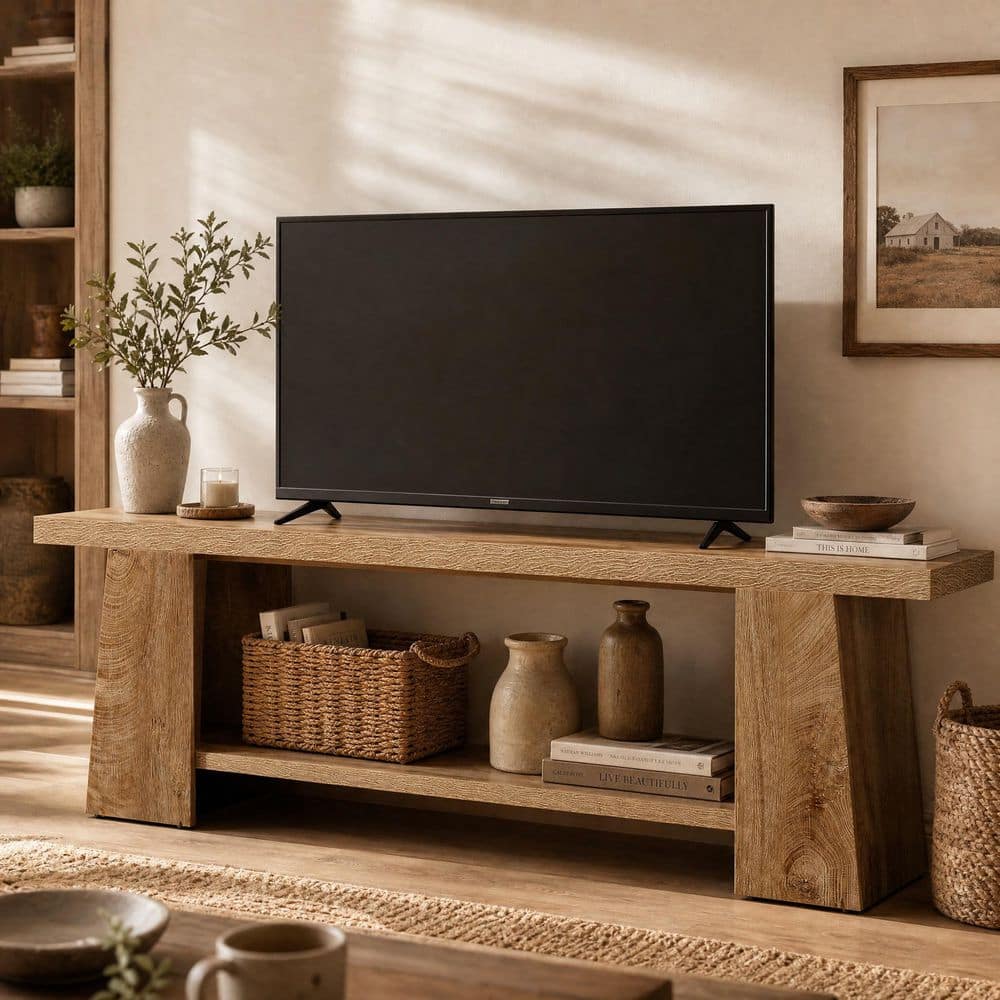 Ezlynn 59 in. Brown TV Stand Fits TVs up to 70 in. with Open Storage Shelf
