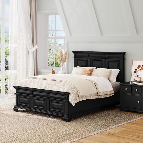 OrangeOne Abner Black Solid Wood Frame Queen size Platform Bed