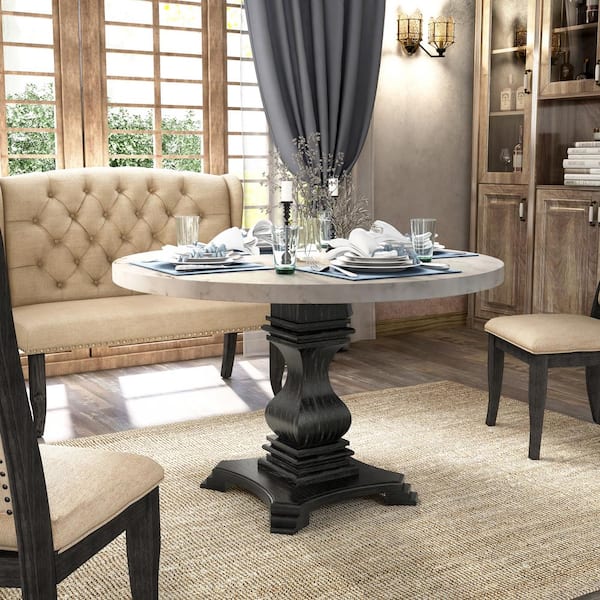Furniture of America Apollo Rustic Farmhouse White Marble 48 in. Pedestal Dining Table Seats 4