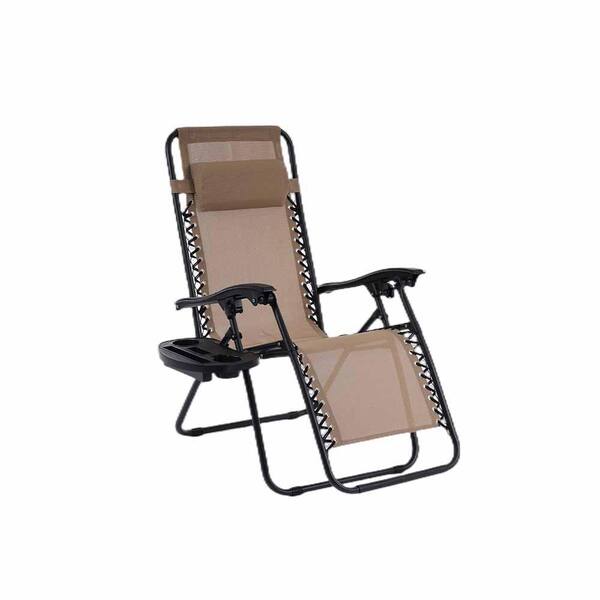 SUNRINX Outdoor Steel Frame Textilene Zero Gravity Folding Reclining Lounge Chair with Pillow Headrest (Set of 2) in Beige