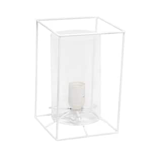 9 in. White Clear Small Exposed Glass and Metal Table Lamp