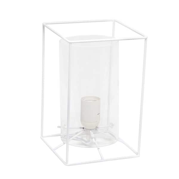 Elegant Designs 9 in. White Clear Small Exposed Glass and Metal Table Lamp