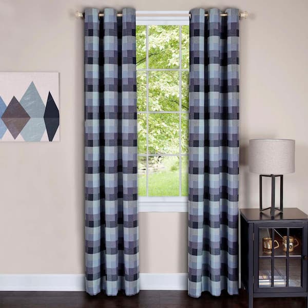 ACHIM Harvard Blue Window Curtain Panel w/6 Grommets - 42 in. W x 84 in. L