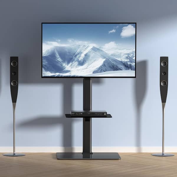 TV Mount Stands for 32 to 65 in. TVs Height Adjustable Floor TV Stand with Tempered Glass Base for Bedroom, Living Room