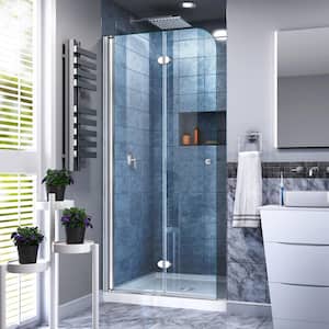 Aqua Fold 29.5 in. x 72 in. Frameless Pivot Shower Door in Chrome with Handle