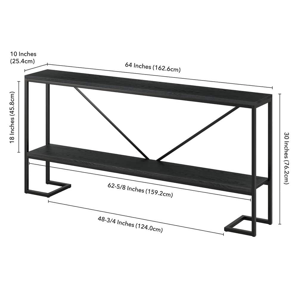 Modern Farmhouse 64" Blackened Bronze & Woodgrain Console Table with Storage