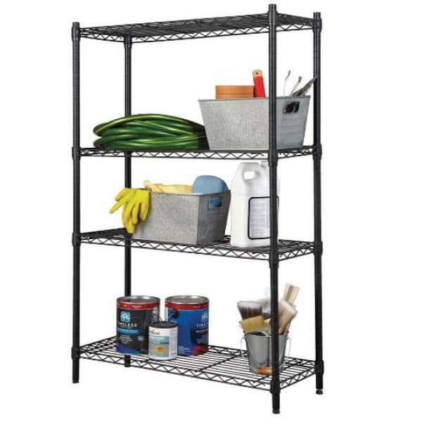 Cabinet Shelf Organizer inch. 14 Garage NSF Certified Black Epoxy 4-Shelf Kit with 86 inch. inch. Posts Kitchen Storage x 24 Perfect for Home Commercial 