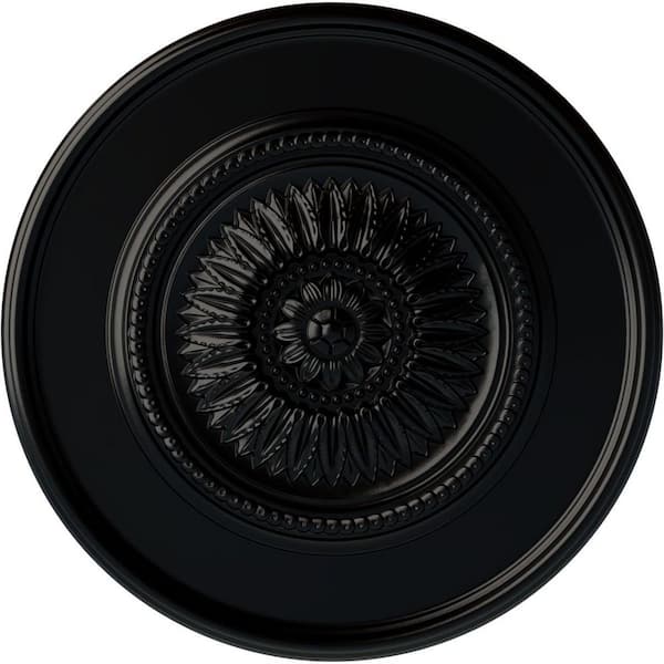Ekena Millwork 2-1/2" x 41-1/8" x 41-1/8" Polyurethane Large Floral Ceiling Medallion, Hand-Painted Jet Black