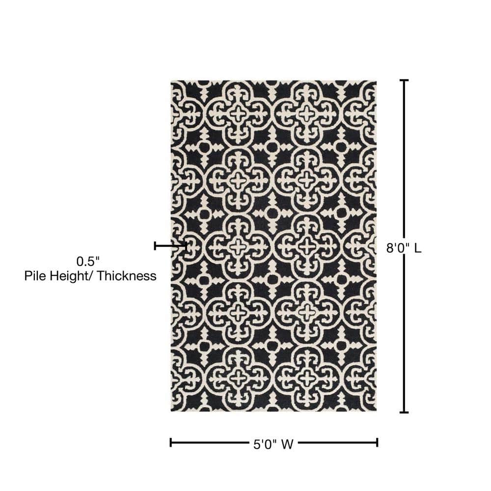 Cambridge Black/Ivory Hand-Tufted Wool Area Rug 5' x 8'