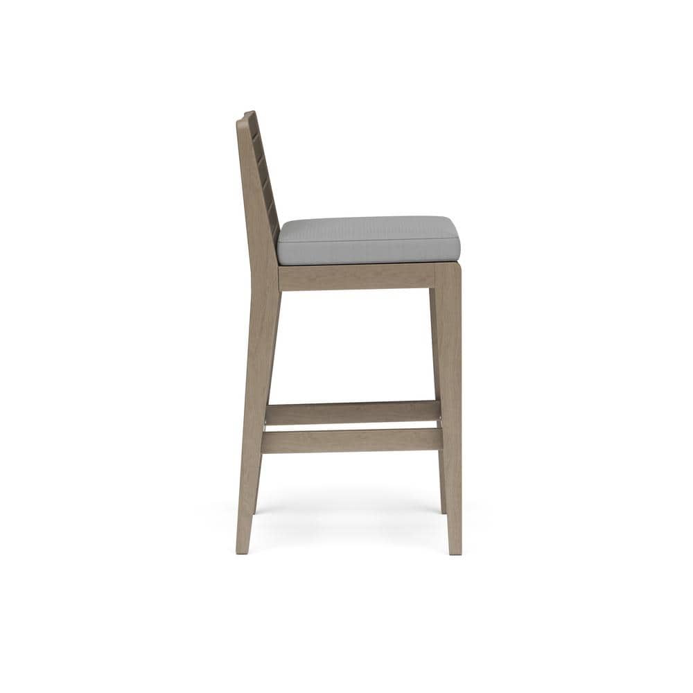 Sustain Gray Acacia Wood Outdoor Bar Stool with Cushion