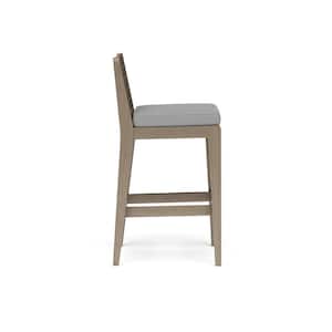 Sustain Gray Wood Outdoor Barstool with Gray Cushion