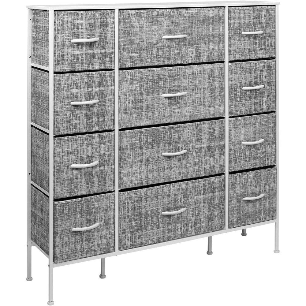 Gray and White 12-Drawer Steel Frame Dresser with Wood Top