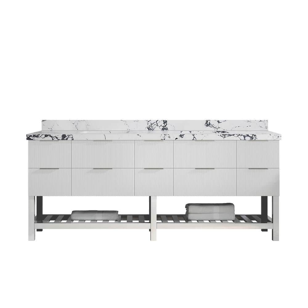 Catalina 84 in. Double Sink Freestanding Fine Grain Bath Vanity with Viola Night Qt. Top Unassembled price history on PriceWatchPro