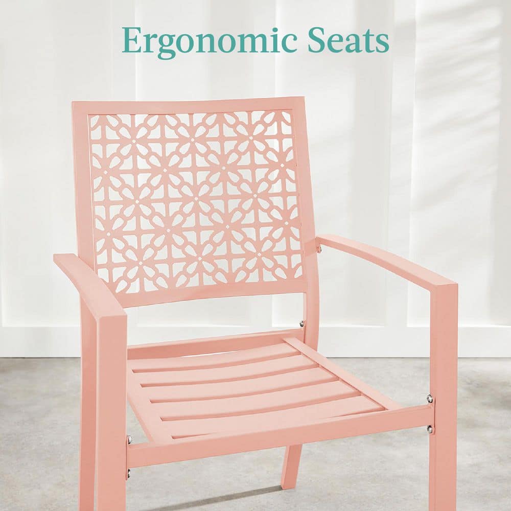 Peach Steel 3-Piece Outdoor Patio Bistro Set with Armchairs and Table