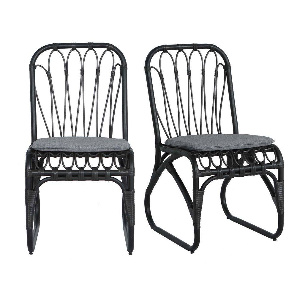 Black Wicker Outdoor Dining Chairs Set of 2, Outdoor Rattan chairs with Gra