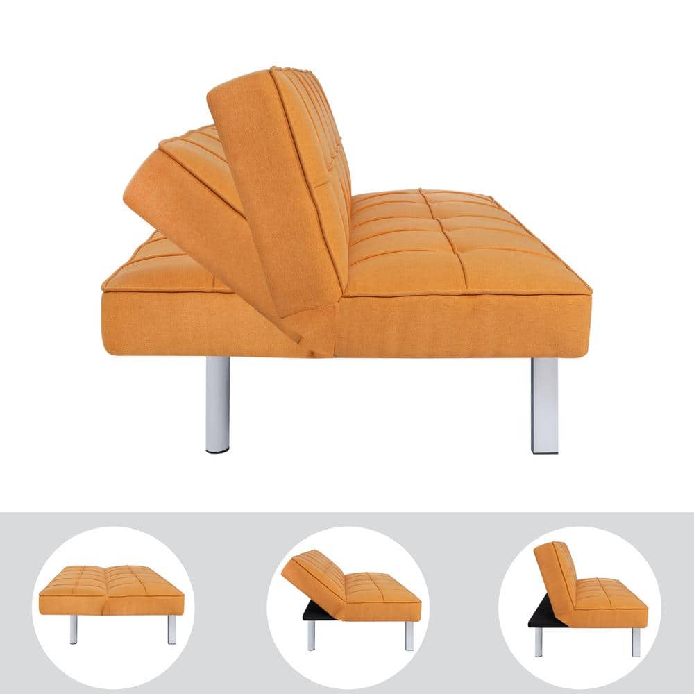 Tangerine Linen Twin Sleeper Futon with Metal Legs