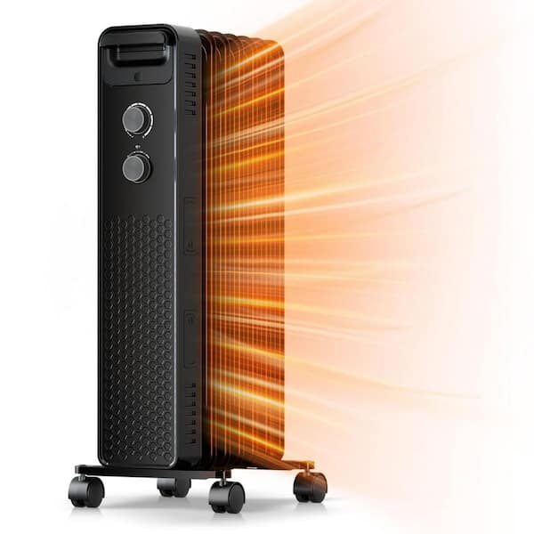 1500 Watt Portable Oil-Filled Space Heater with Overheat Protection in Black