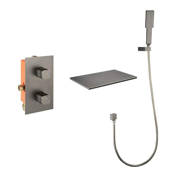 Lukvuzo Wall Mounted 2Handle Waterfall Spout Freestanding Tub Faucet