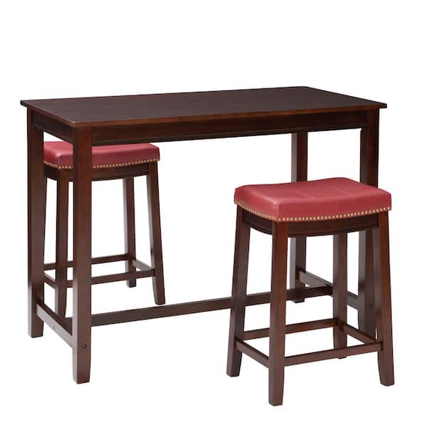 Linon Home Decor Concord 3-Piece Rectangle Counter Height Brown and Red Wood Top Dining Room Set Seats 2
