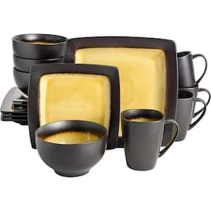 Ocean Paradise 16 Piece Square Amber Stoneware Set, Service for 4