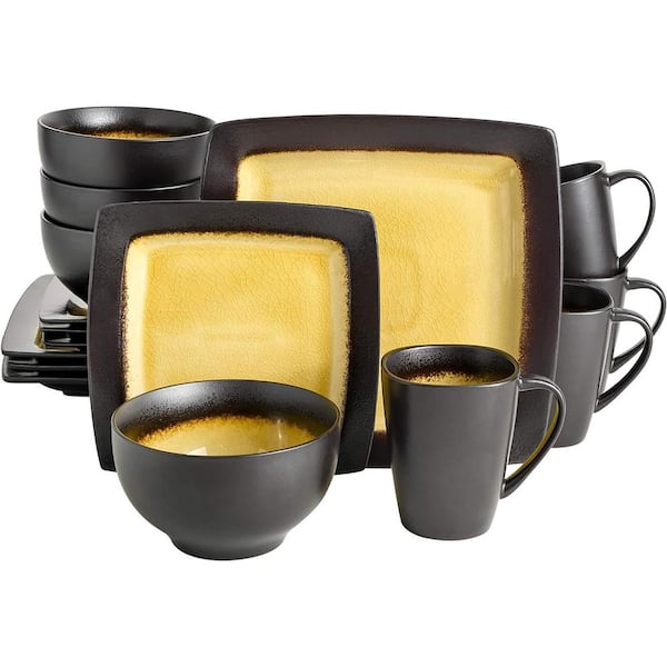 GIBSON elite Ocean Paradise 16 Piece Square Amber Stoneware Set, Service for 4