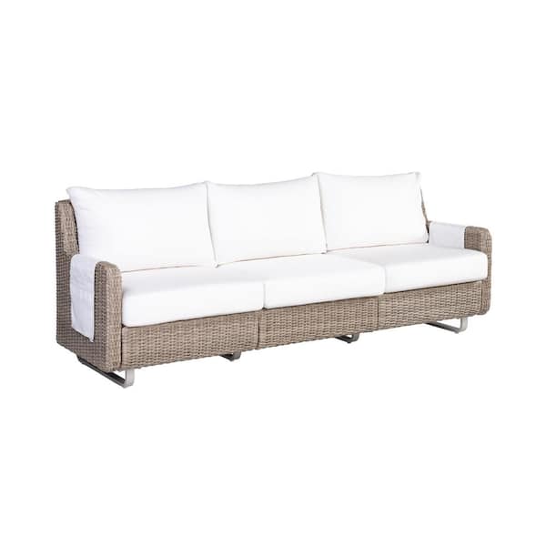 FLEXSTEEL Vista Outdoor Wicker Sofa with Sunbrella Fabric in Ivory