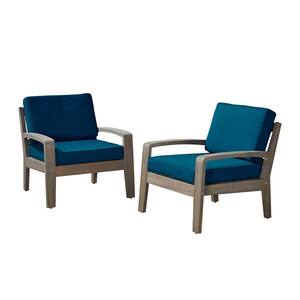 Grenada Grey Removable Cushions Wood Outdoor Lounge Chairs with Dark Teal Cushions (2-Pack)