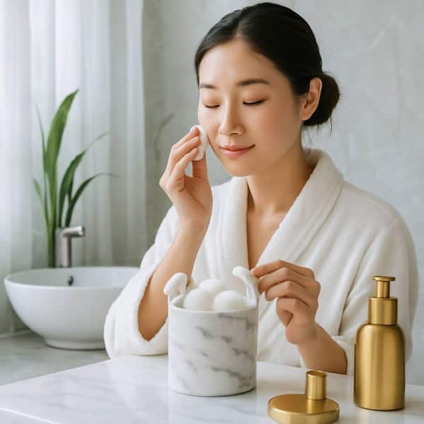 rejomiik Qtip Houder Glazen Apothekerpotten met Deksel Badkamer Accessoires Vanity Organizers en Make-up Opslag voor Katoenen Bal, 2 Pack Clear