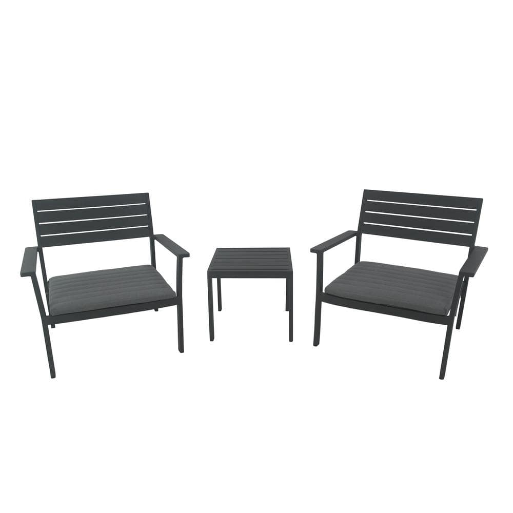 3-Piece Black Stackable Elegant Metal Patio Outdoor Dining Chair Set with G