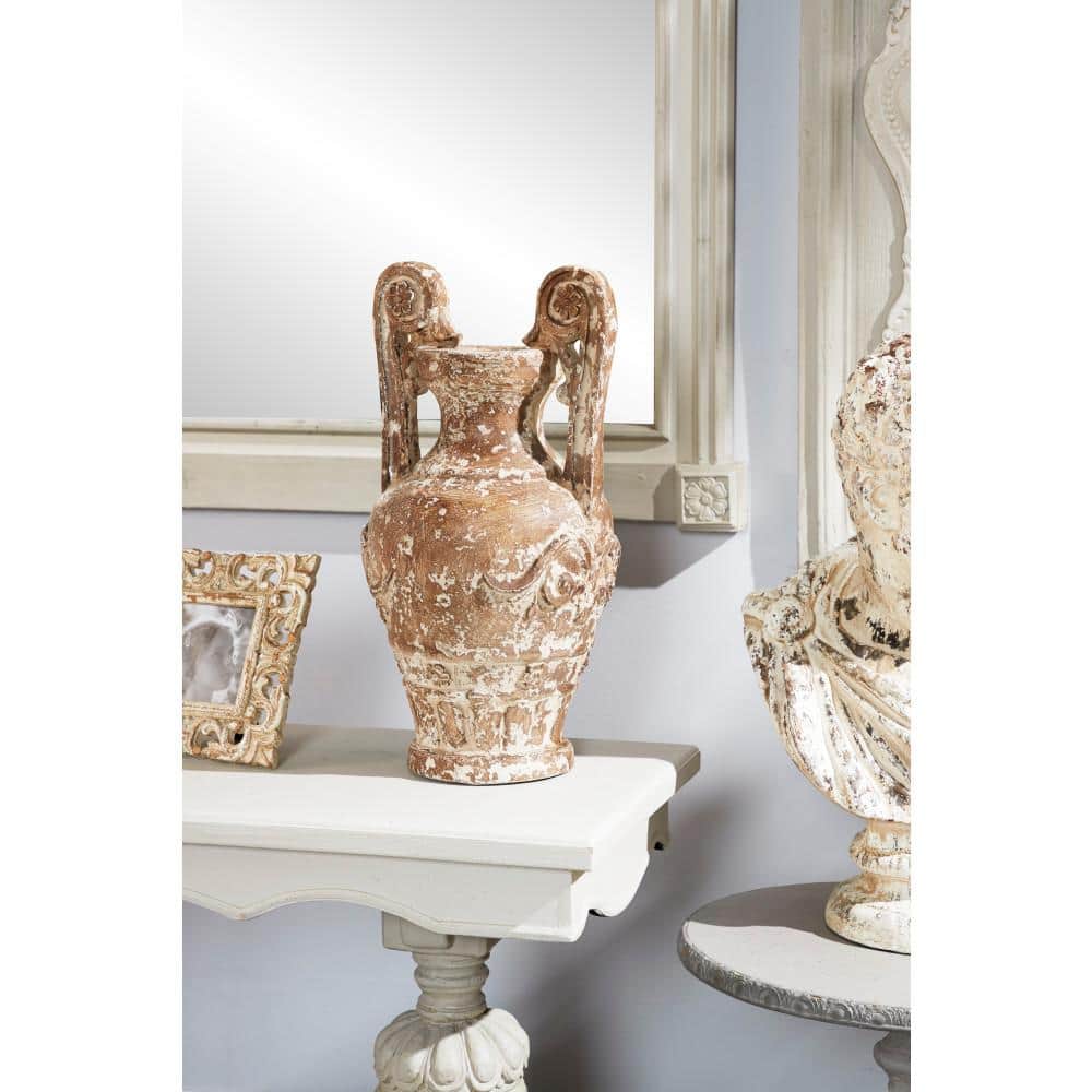 Antique-Inspired Light Brown Polystone Decorative Vase 21.55"