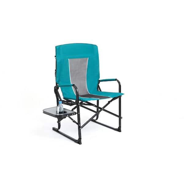 Blue Steel Heavy Duty Director's Chair with Side Table-Portable Folding Camping Chair