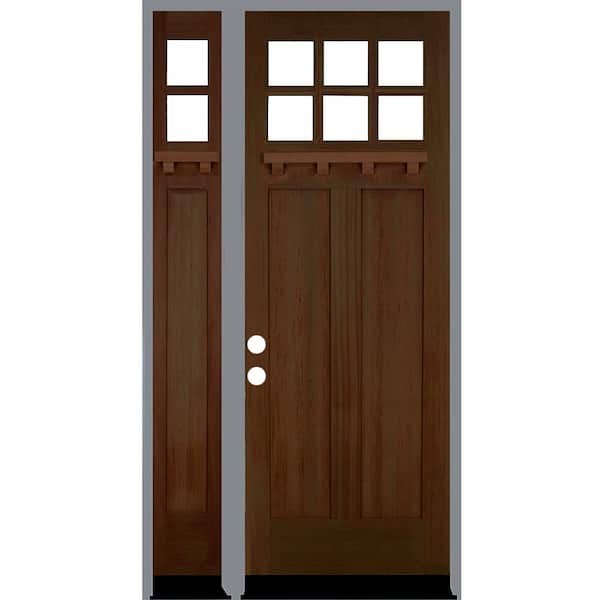 Krosswood Doors 50 in. x 96 in. Craftsman Provincial Right Hand 6-Lite Stain Hemlock Prehung Front Door Left Sidelite