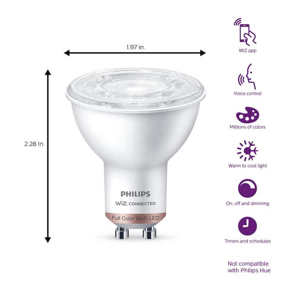 lamp Glimlach monteren Philips Color and Tunable White MR16 and GU10 LED 50-Watt Equivalent  Dimmable Smart Wi-Fi Wiz Connected Wireless Light Bulb 562538 - The Home  Depot