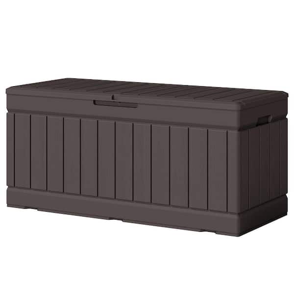 82 Gal. Heavy-Duty Outdoor Lockable Storage Deck Box in Brown, Wood Look Outdoor Storage Box for Patio Furniture