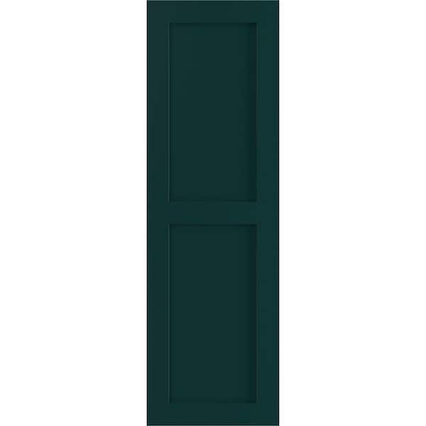 Ekena Millwork 18 in. x 39 in. PVC True Fit Two Equal Flat Panel Shutters Pair in Thermal Green