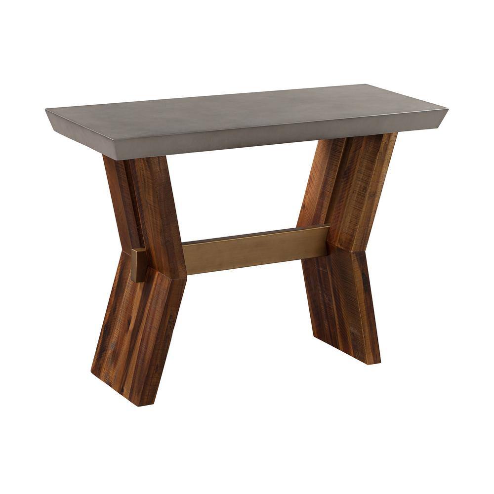 Picadilly Acacia Wood & Concrete Console Table with Brass Accents