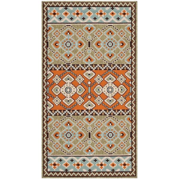 SAFAVIEH Veranda Green/Terracotta Doormat 3 ft. x 5 ft. Border Indoor/Outdoor Patio Area Rug